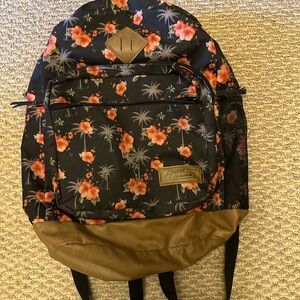 Dickies Black Floral Backpack with Pink Flowers and Brown Base